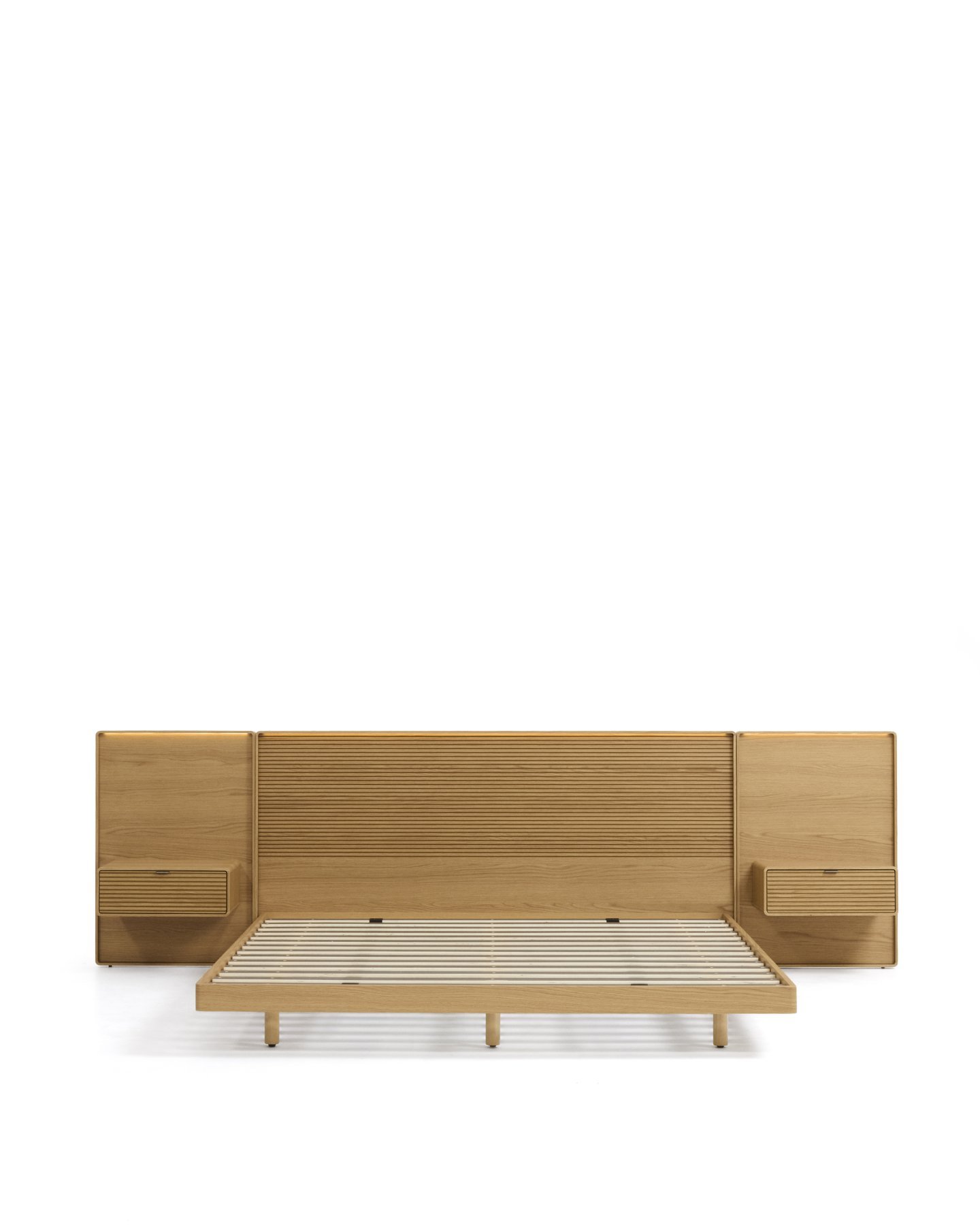 Кровать Norlen с 2 тумбочками из натурального шпона дуба, с подсветкой, 180 x 200 см