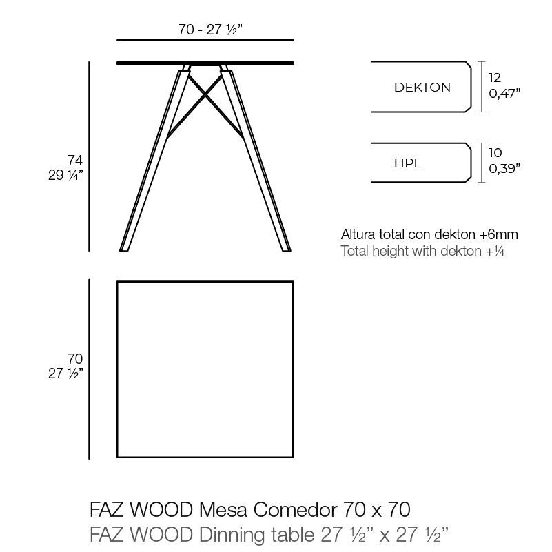 Обеденный стол Faz на деревянных ножках 70x70x74