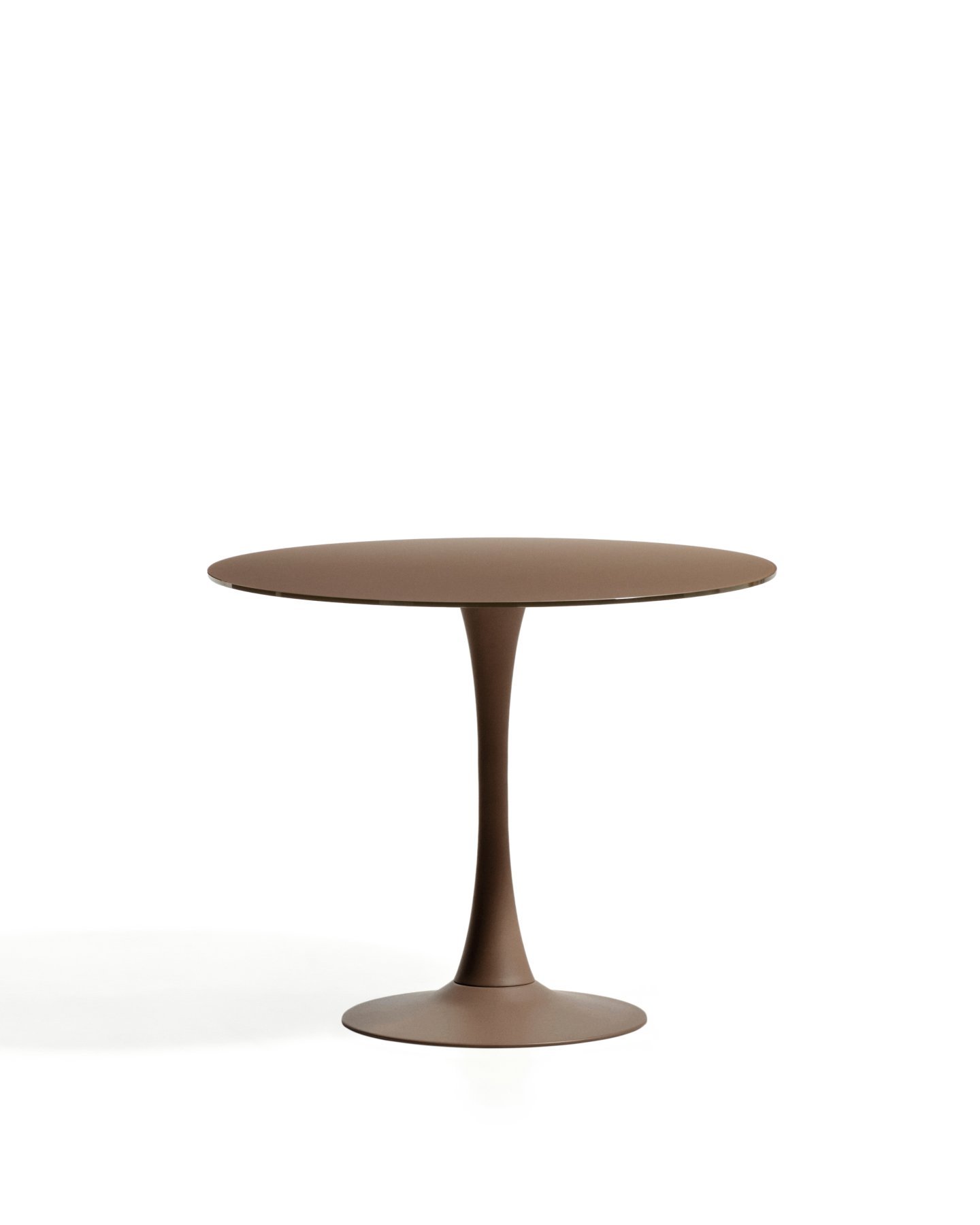 Стол Vedira из стекла и коричневой стали, диаметр 90 см
