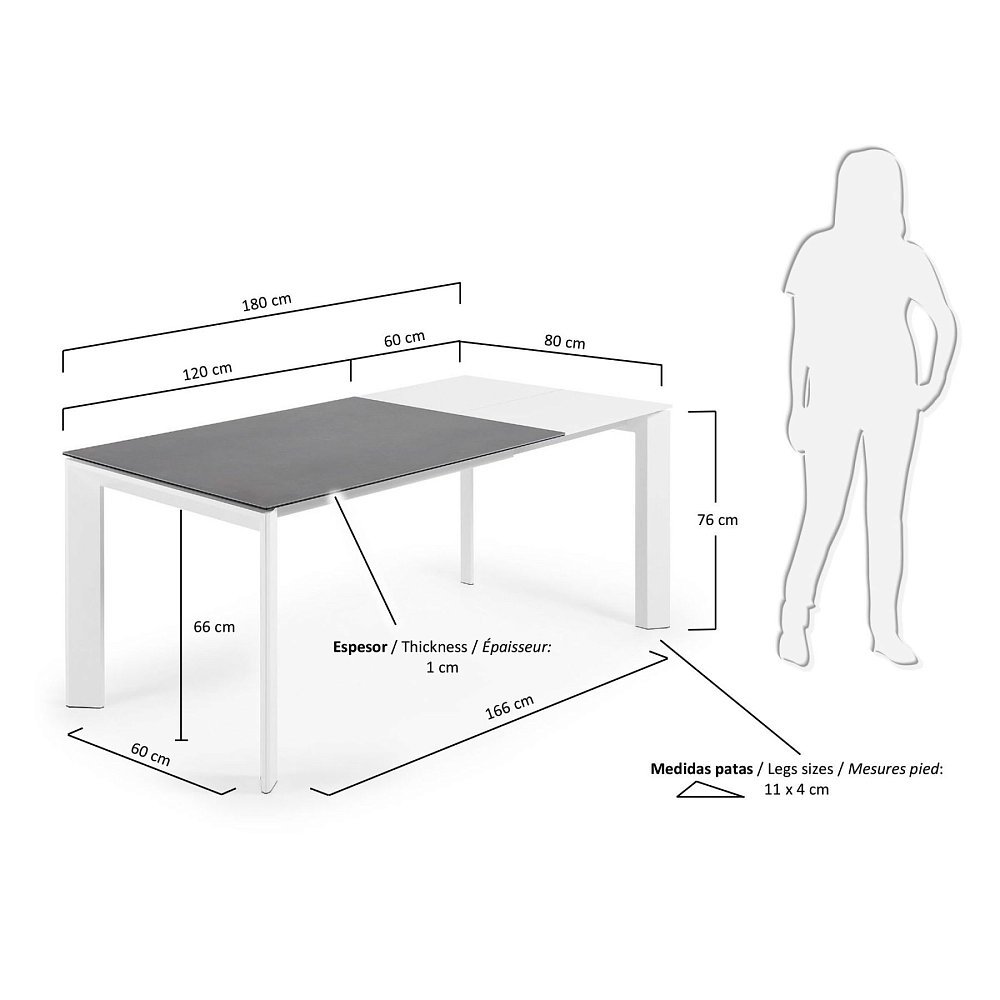 ATTA Стол 120 (180) x80 белый, керамический Vulcano Roca