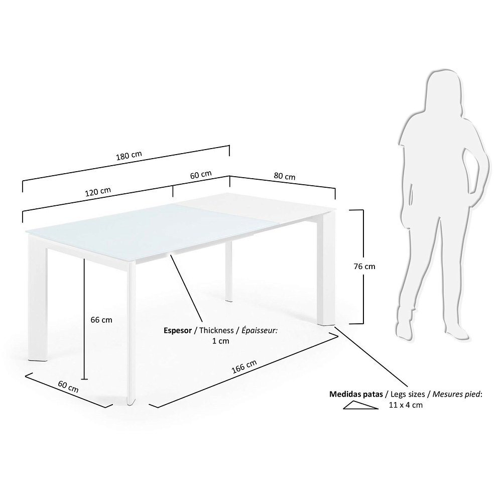 Стол обеденный Atta 120(180)x80 белое стекло