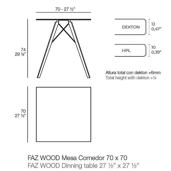 Обеденный стол Faz на деревянных ножках 70x70x74