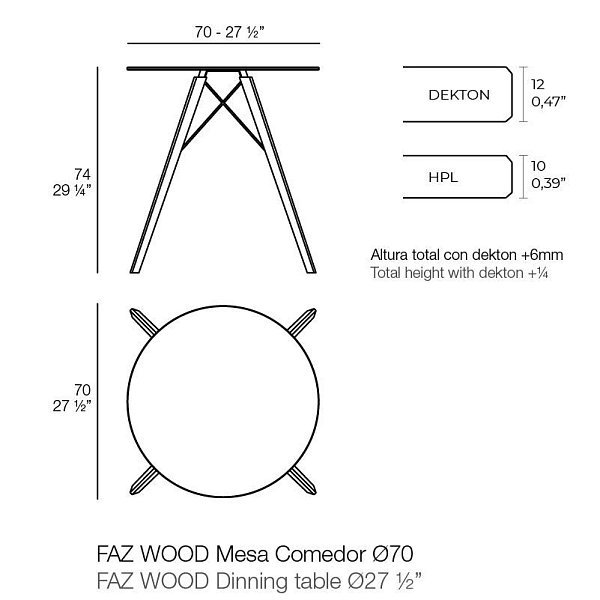 Обеденный стол Faz на деревянных ножках ø70x74