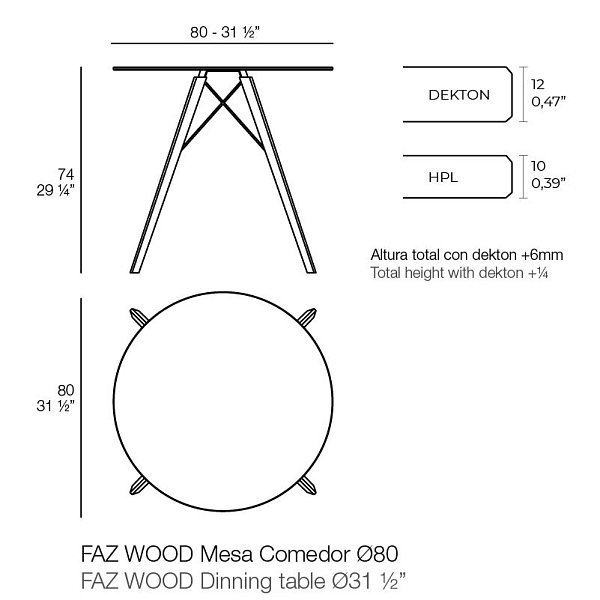 Обеденный стол на деревянных ножках Faz ø80x74