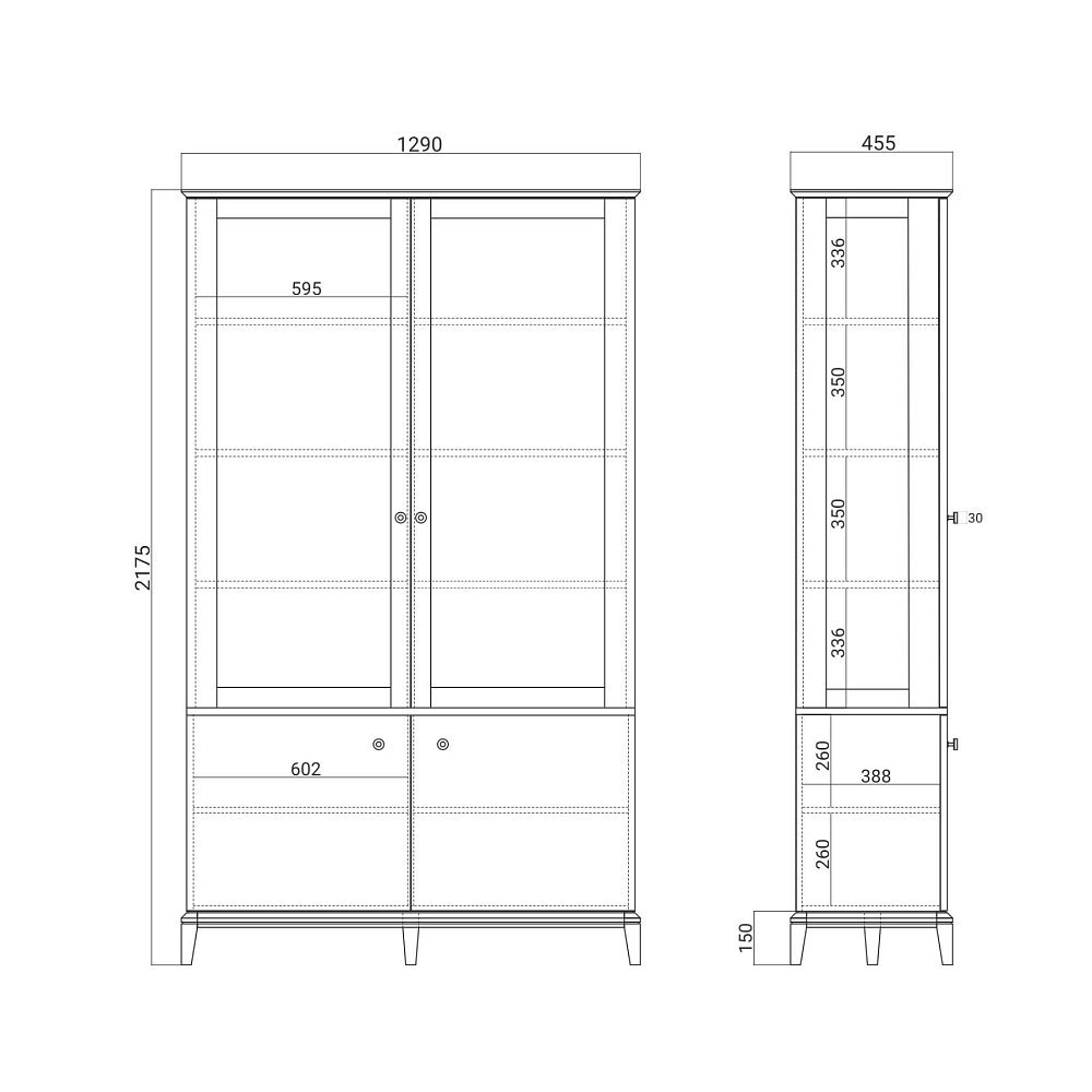 Витрина CR167 Дуб осветлённый, туман RAL 7040