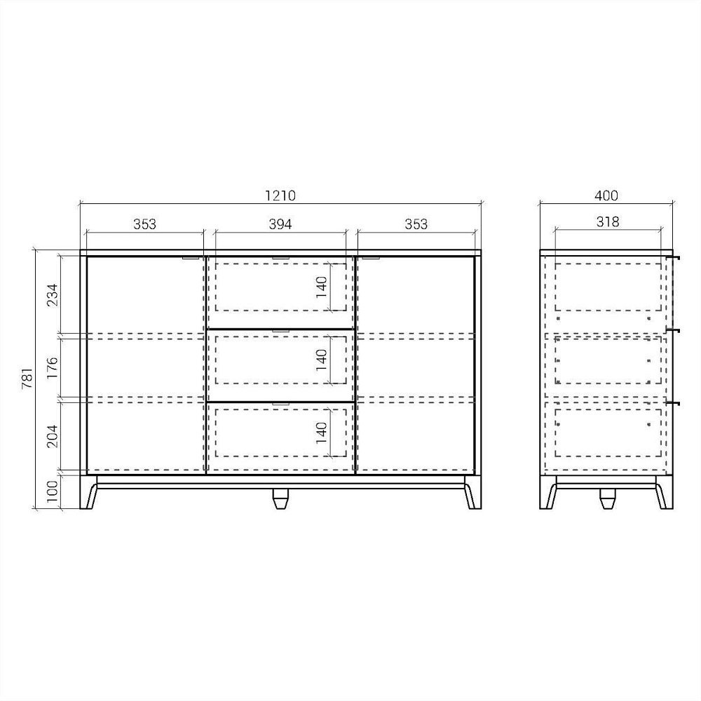 Комод Case CS039 Дуб натуральный, молочный RAL 9003