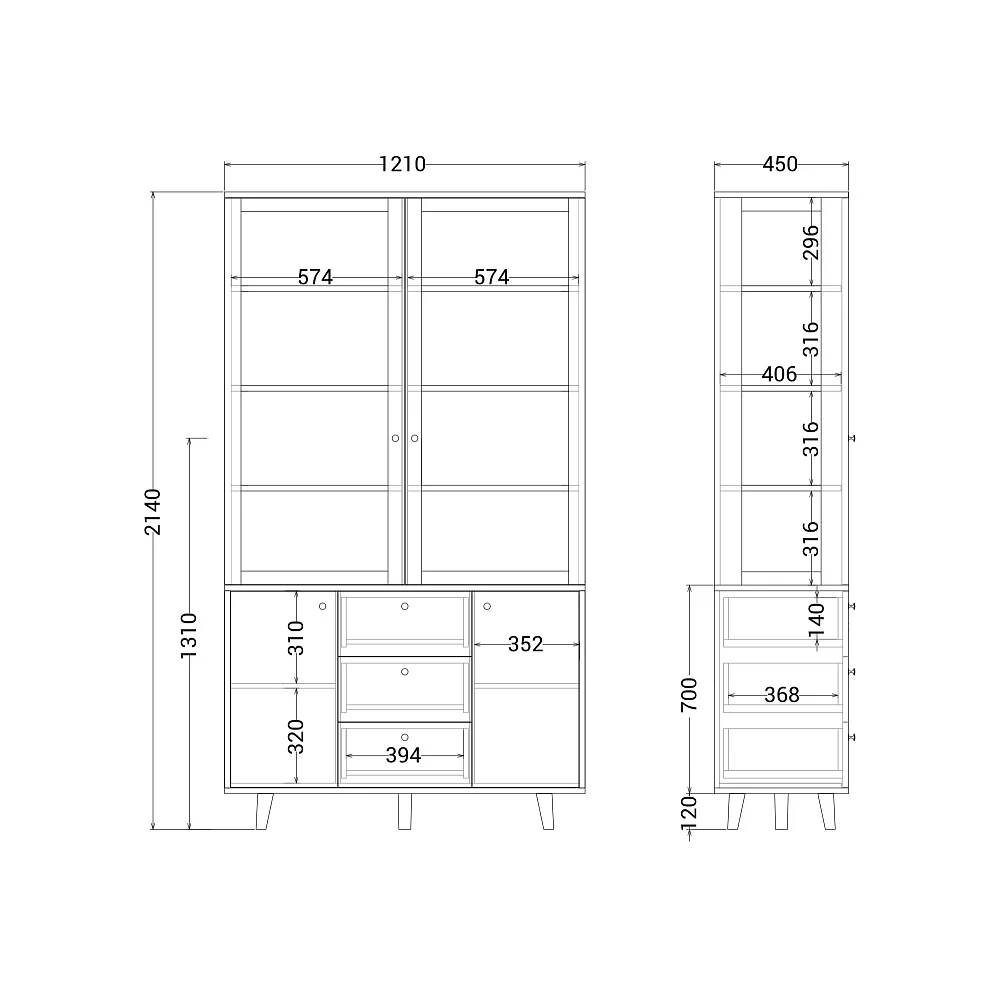 Буфет Twin TW185 Белёный дуб, туман RAL 7040