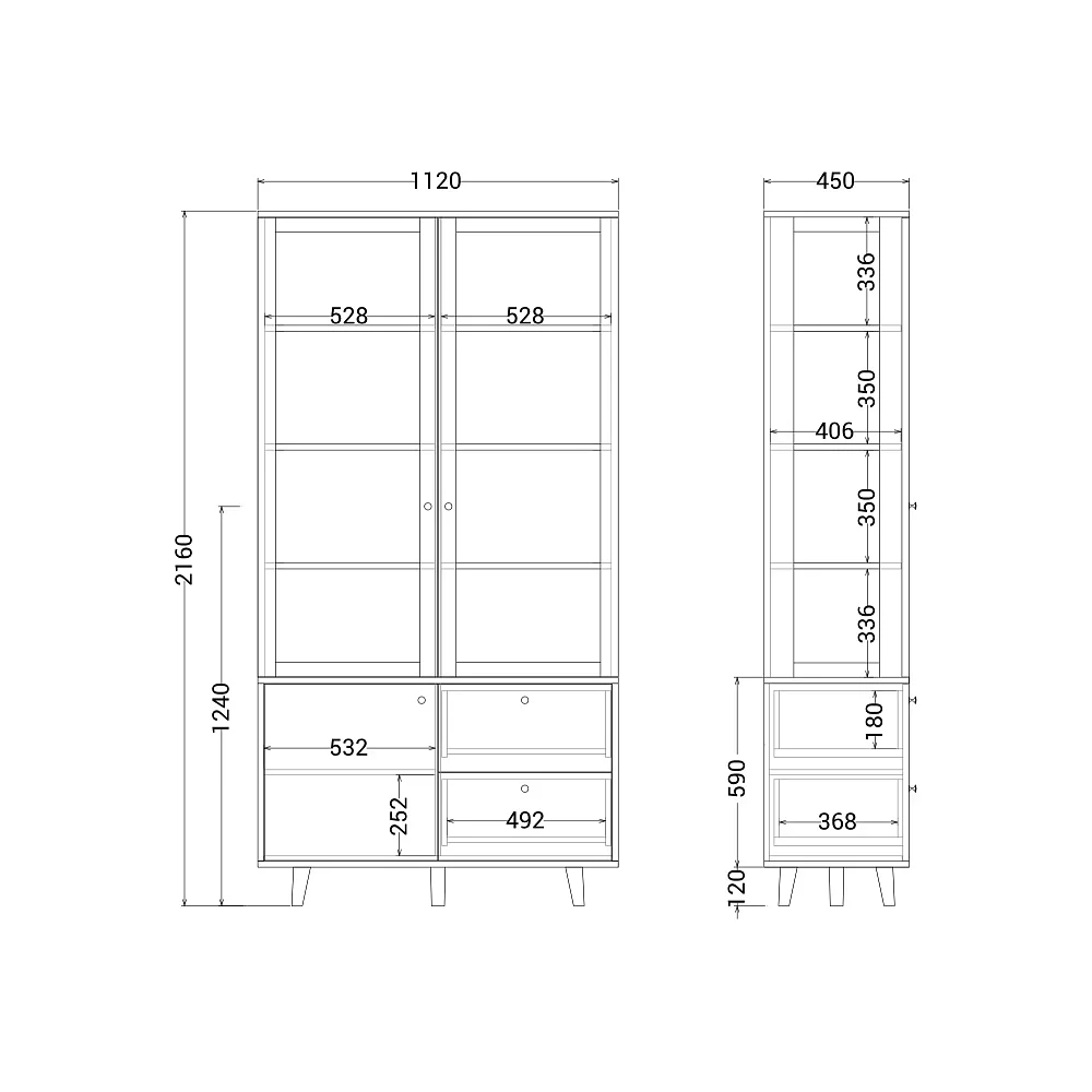Витрина TW170 Дуб белёный, олово RAL 7046