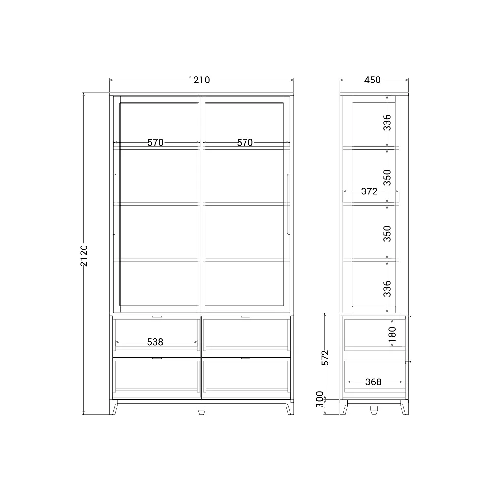 Витрина Case CS179 Дуб тобакко, маренго RAL 5008
