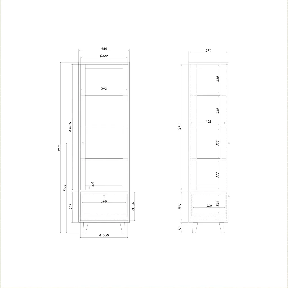Узкая витрина TW161/2