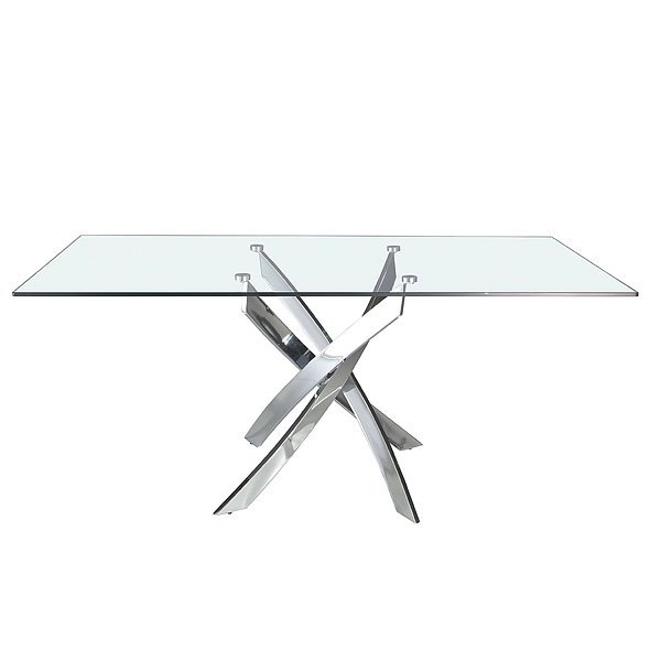 Стол обеденный прямоугольный F2133 /1061 стекло 140x95 с ножками из нержавеющей стали