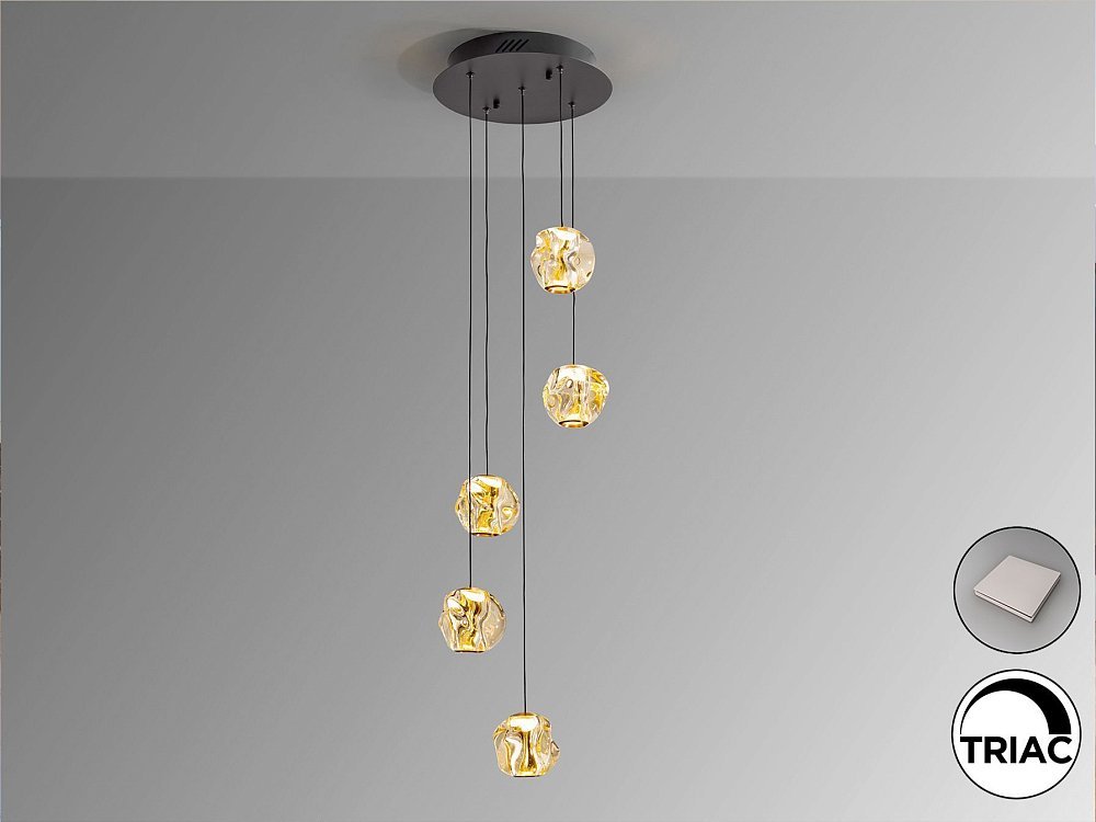 Люстра Zaria 5L черный/бронзовый/янтарный D25 DIM
