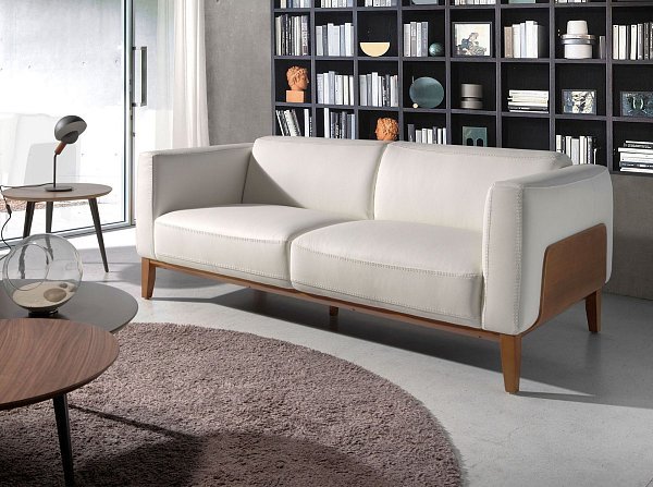 Диван 3-х местный 5353-3P-M9715 /6115 кожаный белый с каркасом из ореха