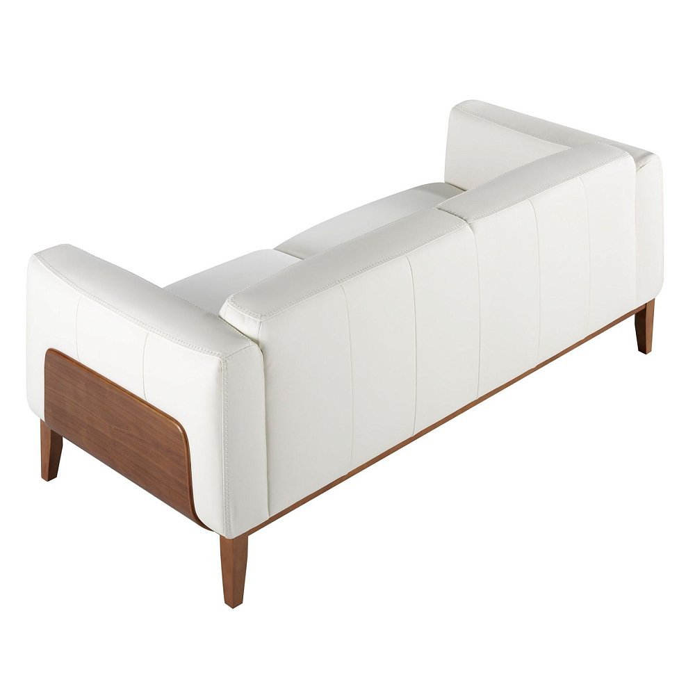 Диван 3-х местный 5353-3P-M9715 /6115 кожаный белый с каркасом из ореха