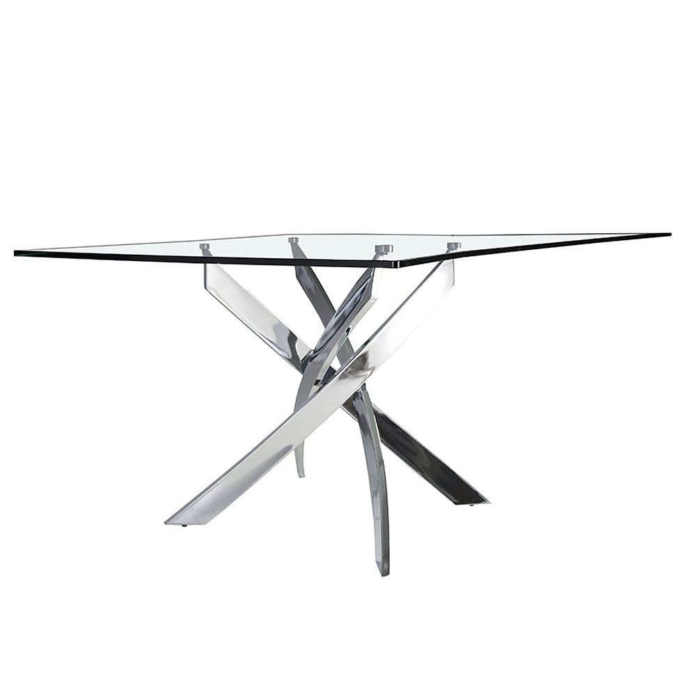 Стол обеденный прямоугольный F2133 /1061 стекло 150x95 с ножками из нержавеющей стали