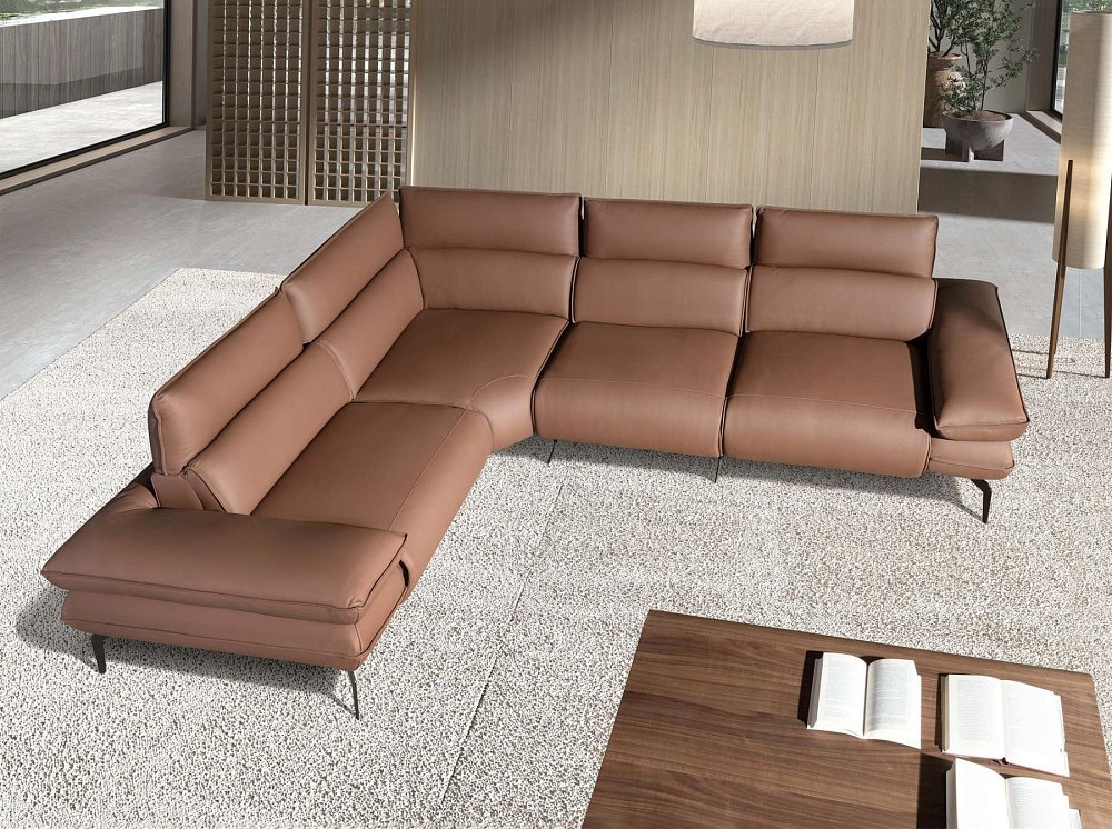 Угловой диван Relax из коричневой кожи, модель 6239