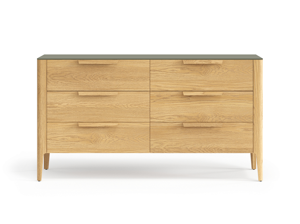 Комод Piega 6 выдвижных ящиков в цвете дуб пшеничный матовый и типом столешницы Супер-матовый оливковый темный (ХДФ)