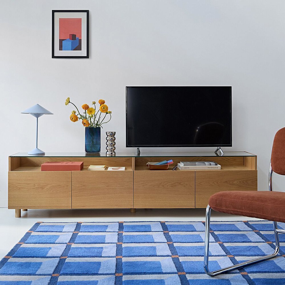 Тумба XL под телевизор и hi-fi 4 дверцы столешница из стекла Walor единый размер каштановый