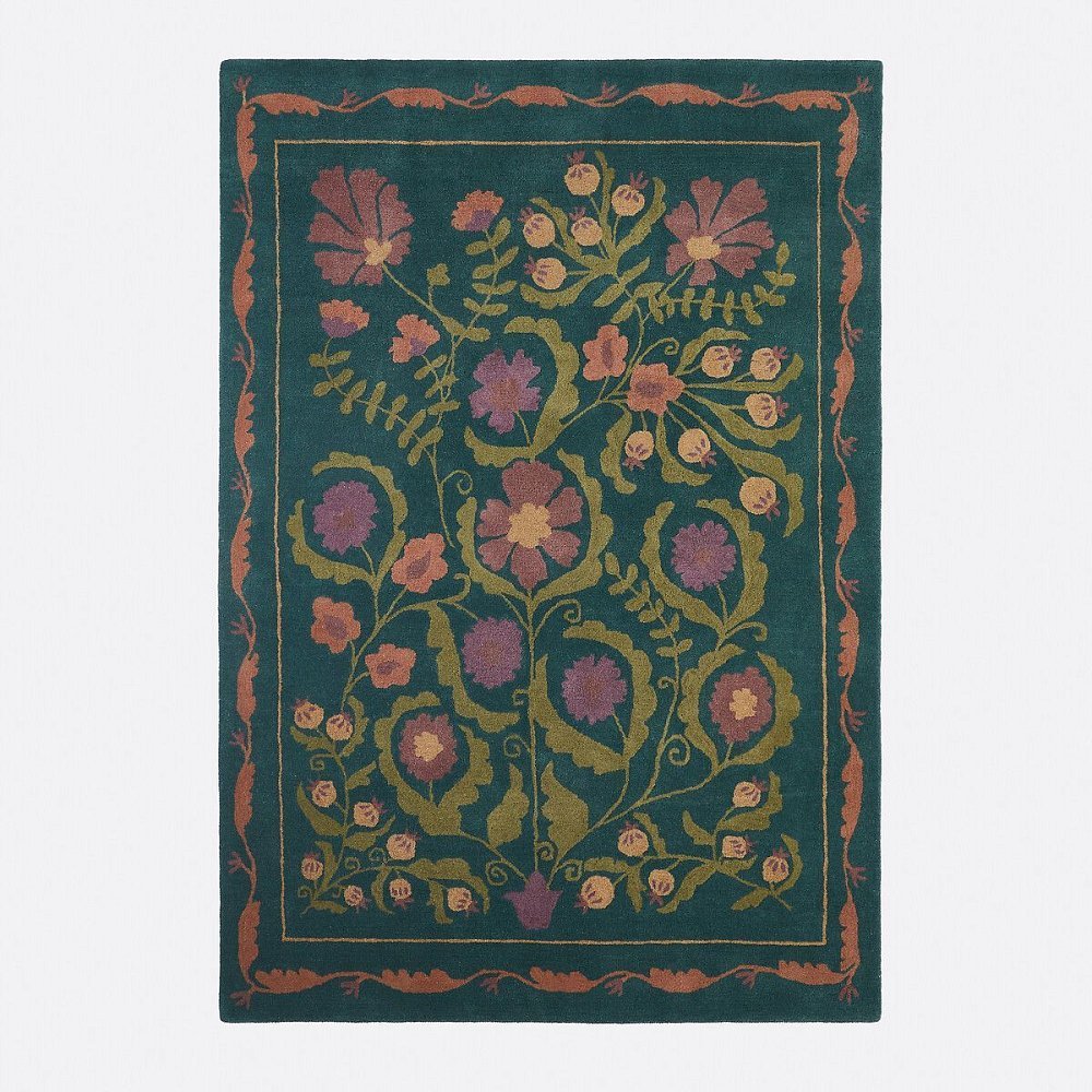 Шерстяной ковер с цветочным узором Antonia 160 x 230 см зеленый