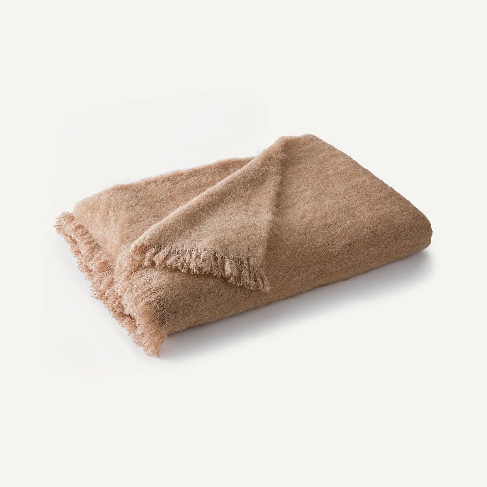 Однотонный плед шерсть и полиамид Mantas 130 x 180 см бежевый