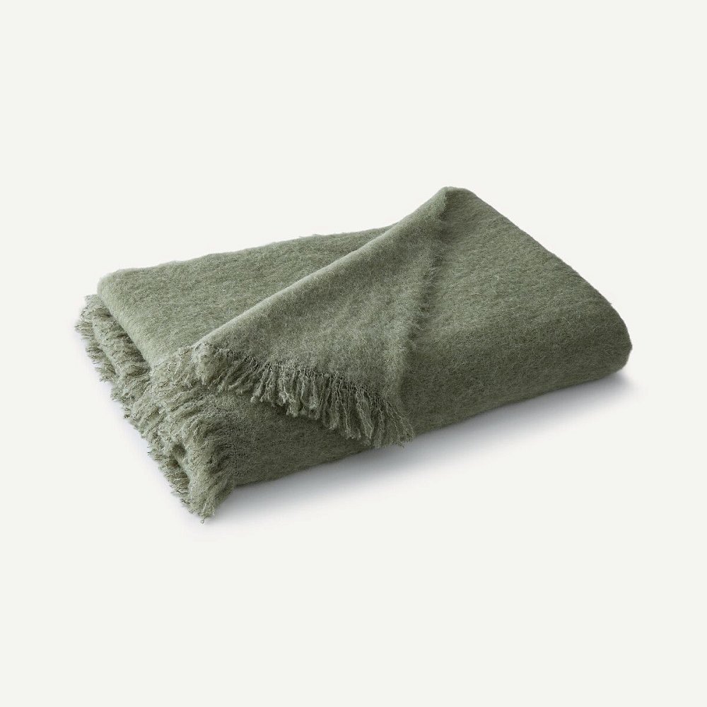 Однотонный плед шерсть и полиамид Mantas 130 x 180 см зеленый