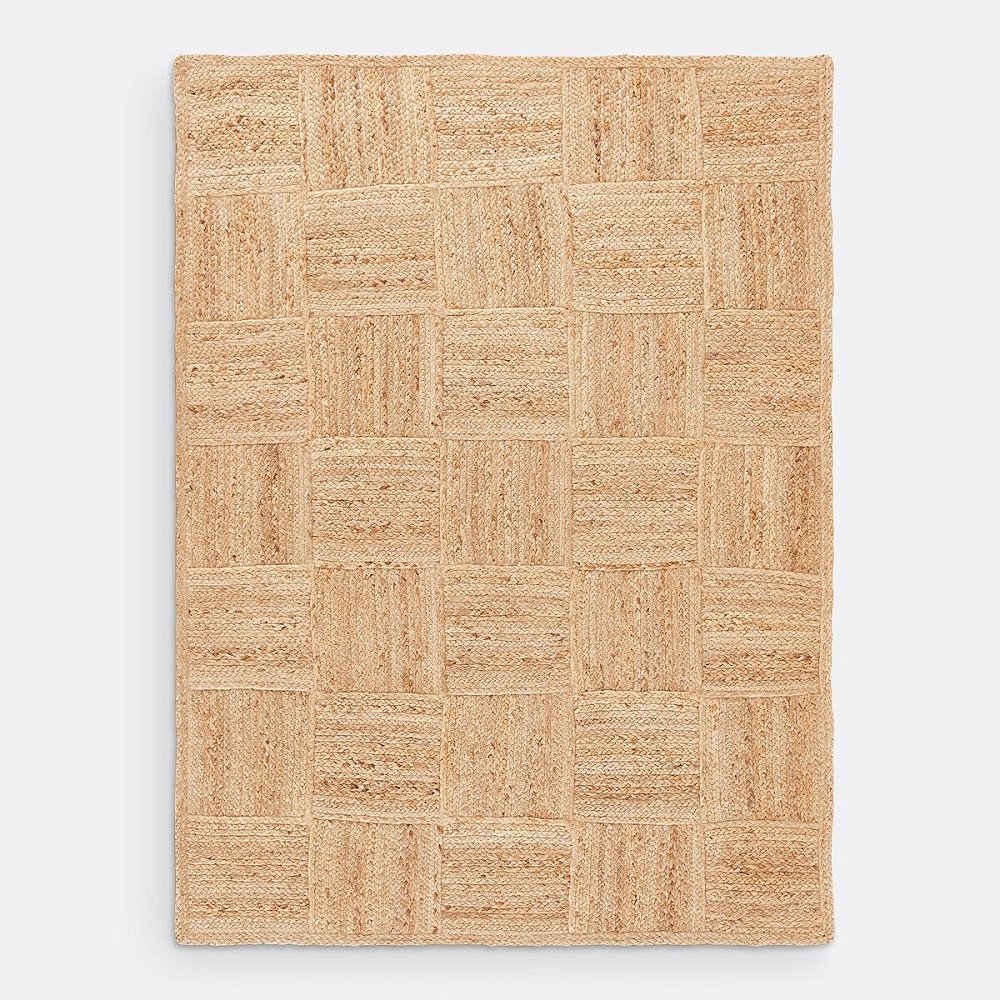 Ковер в клетку из джута Mulfier 120 x 170 см бежевый