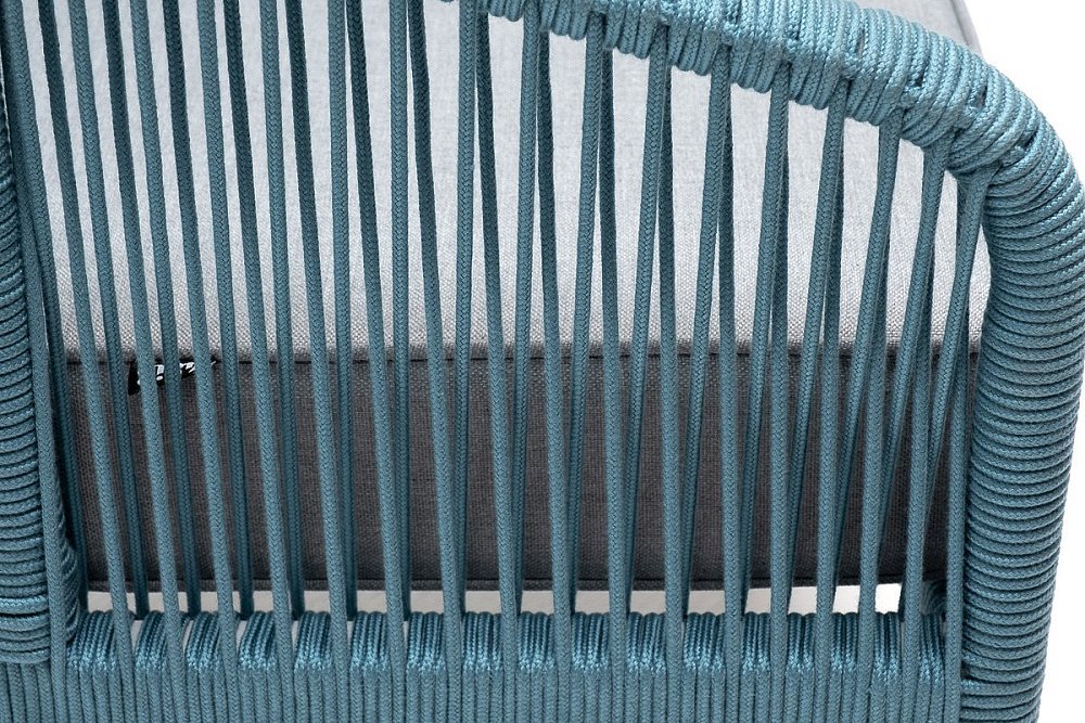Канны кресло плетеное из роупа, каркас алюминий светло-серый (RAL7035) муар, роуп бирюзовый круглый, ткань светло-серая