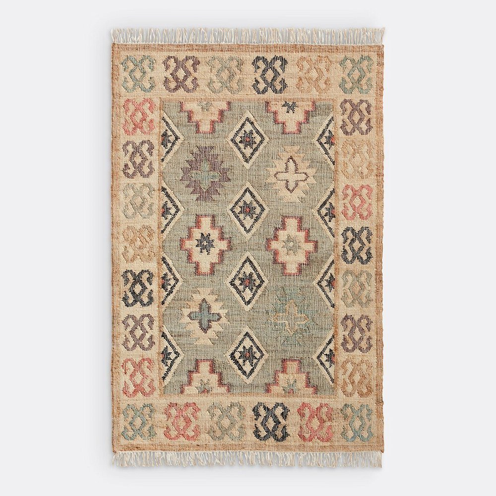 Ковер килим из джута и хлопка с эффектом старины Kaliny 160 x 230 см разноцветный