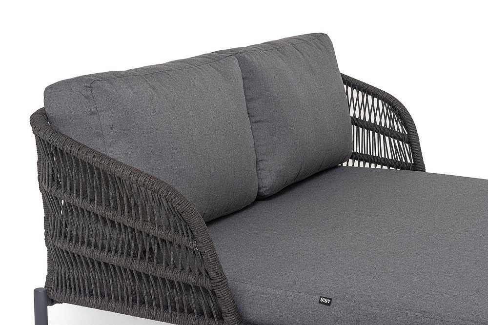 Позитано лежак плетеный из роупа, каркас алюминий темно-серый (RAL7024) муар, роуп темно-серый круглый, ткань темно-серая 027