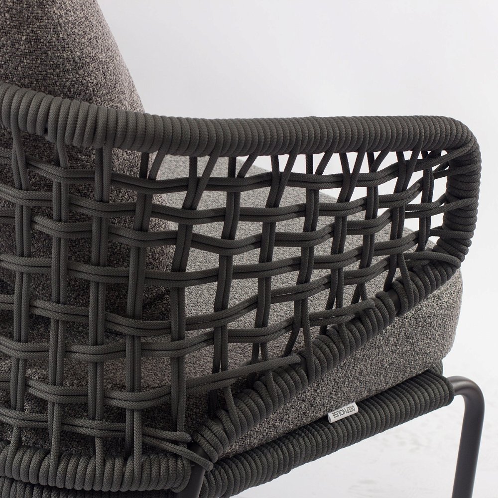 Диван Виареджо плетеный серый ткань букле 3 подушки серые ножки серый металл