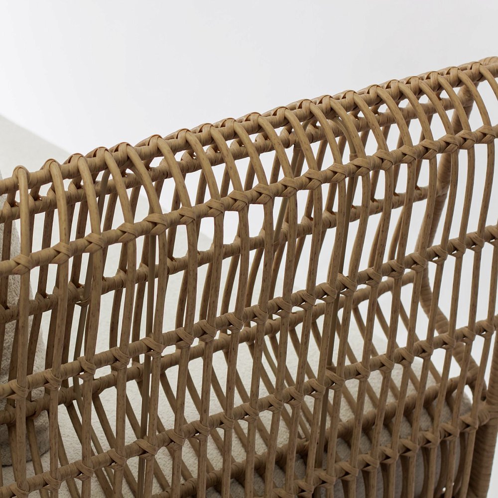 Диван Марбелья плетеный бежевый 3 подушки букле светло-бежевые