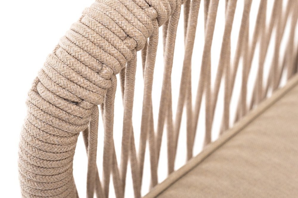 Канны кресло плетеное из роупа, основание дуб, роуп бежевый круглый, ткань бежевая 15052