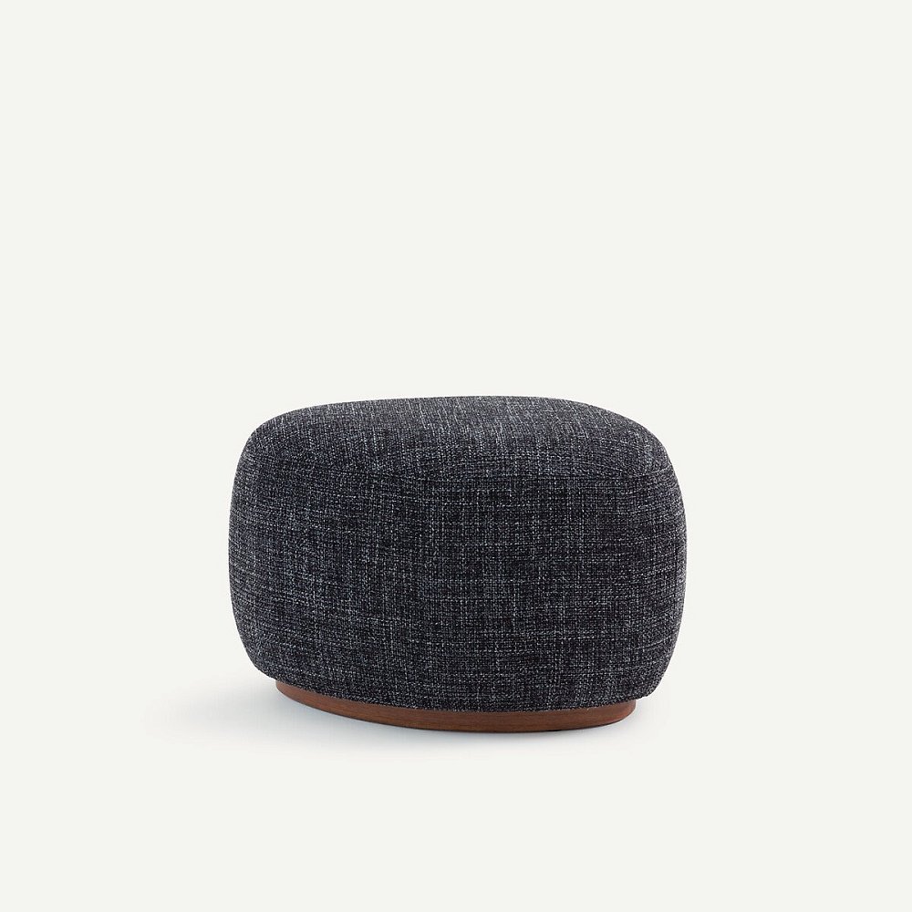 Пуфик-подставка для ног из текстурированной ткани и основания из массива ореха JERRY единый размер черный