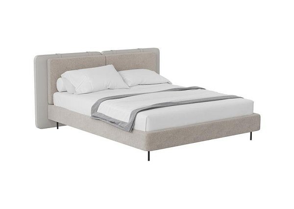Кровать двуспальная Hub 160 см (бежевый, экокожа, рогожка)