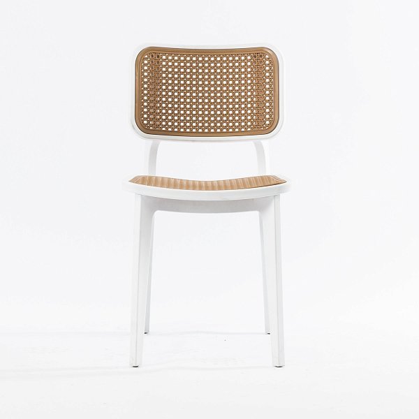 Стул Ронг пластиковый белый спинка и сидение пластик под ротанг (бежевый)