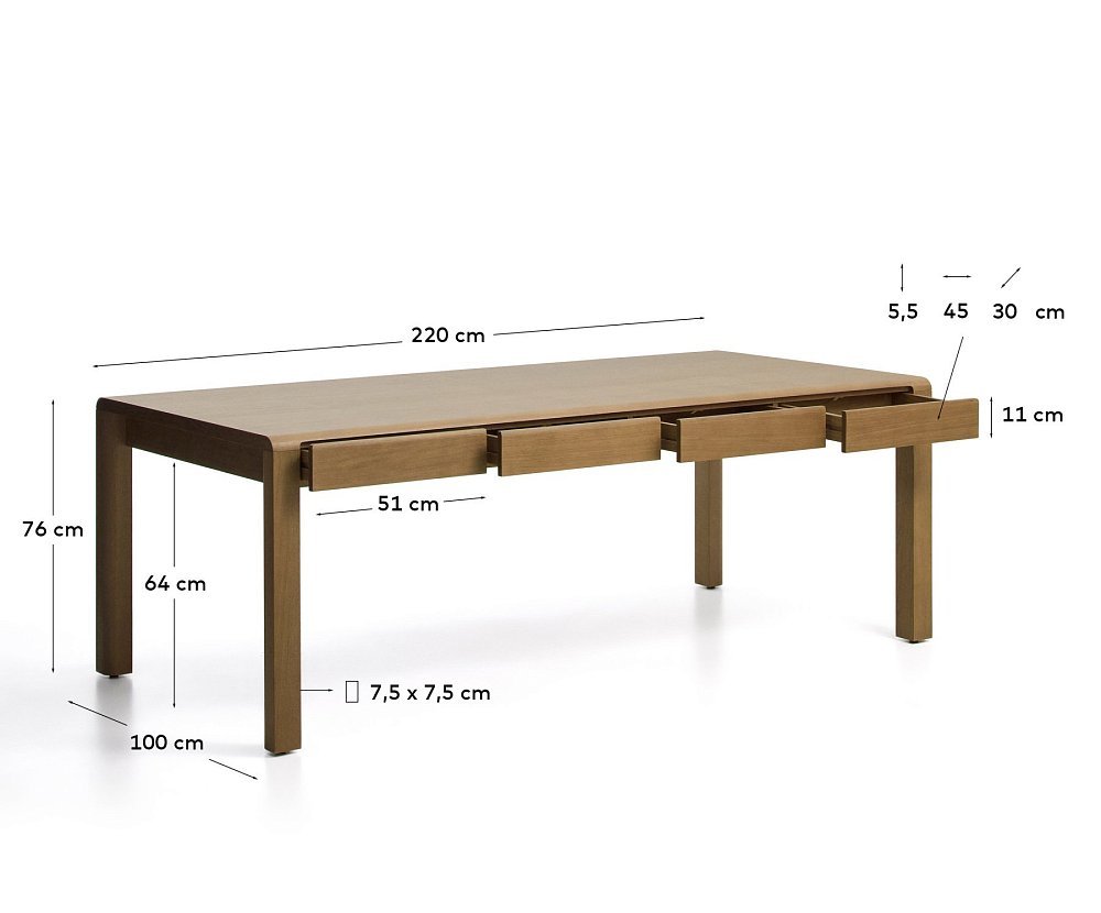 Стол Arelida из дуба со светло-коричневой отделкой, 220 x 100 см