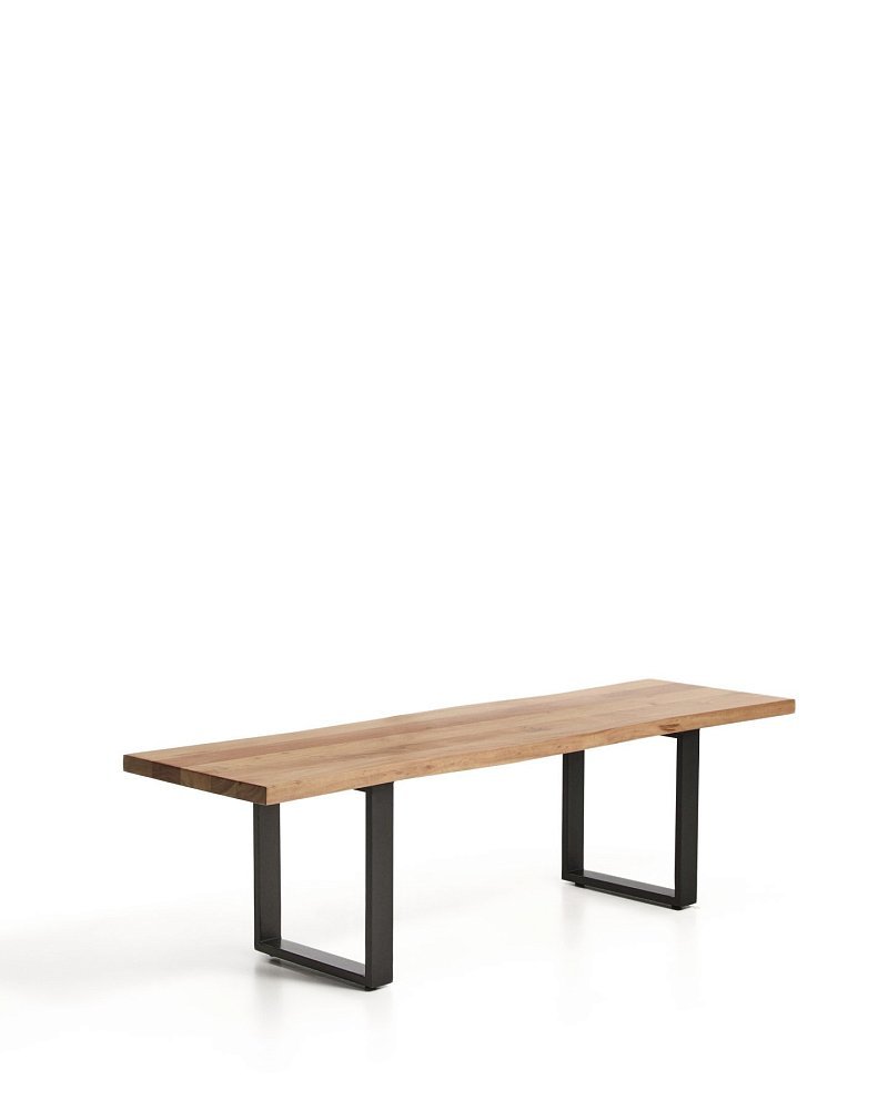 Скамейка Uxue из массива акации с черными стальными ножками, 160 x 45 см