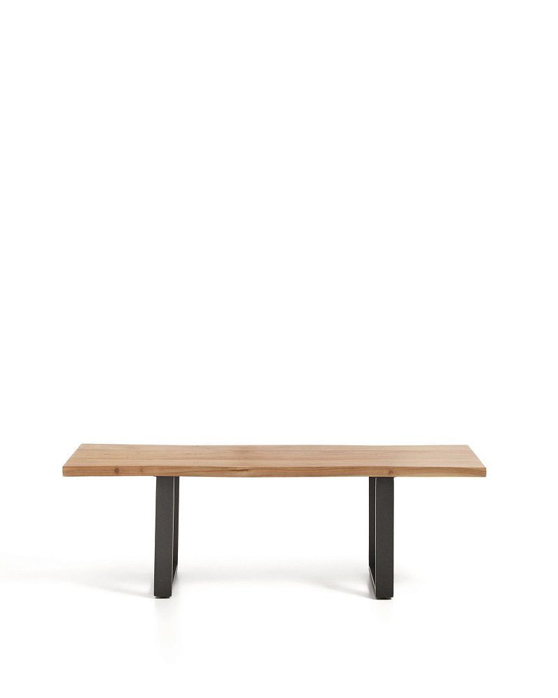 Скамейка Uxue из массива акации с черными стальными ножками, 140 x 45 см