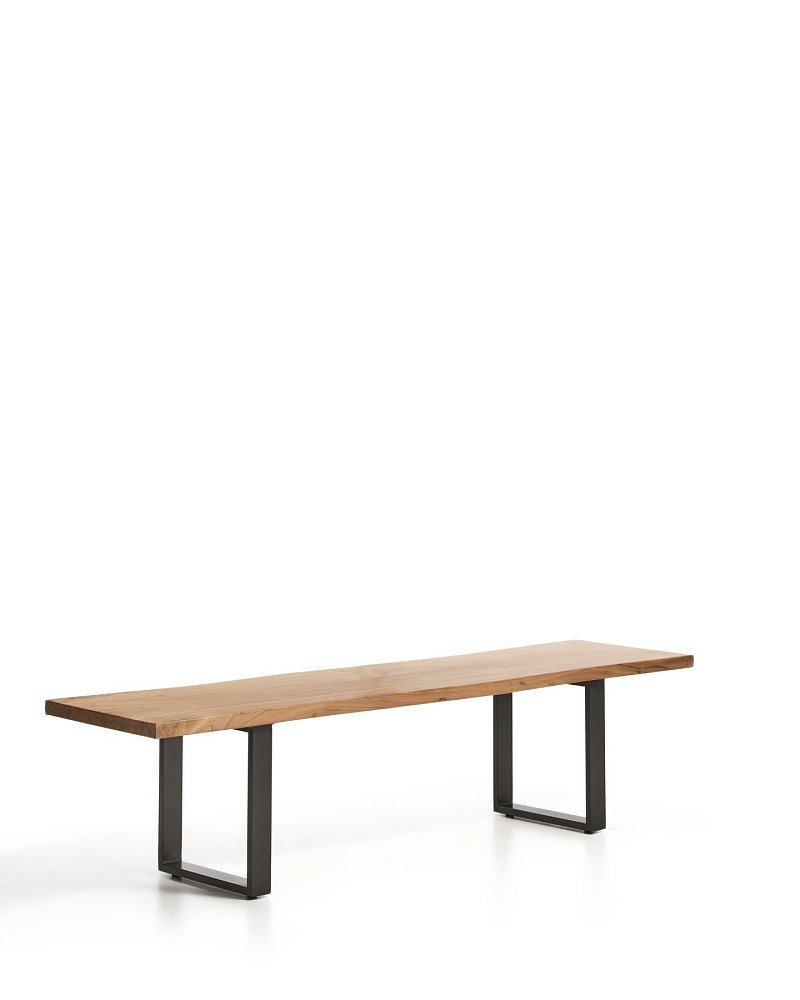 Скамейка Uxue из массива акации с черными стальными ножками, 180 x 45 см