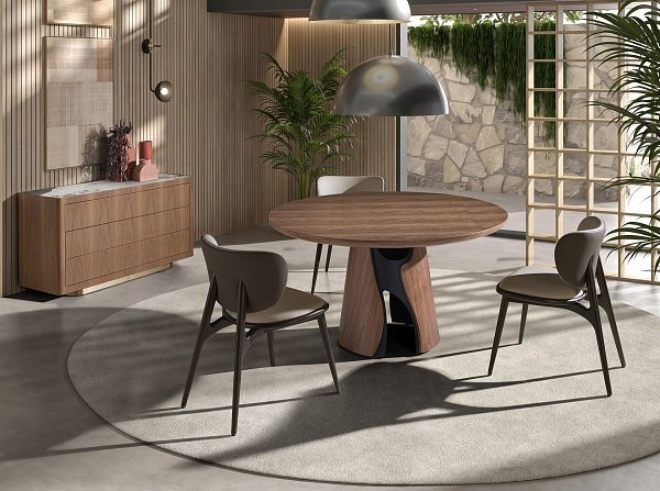 Круглый обеденный стол 1205 из ореха и черной стали