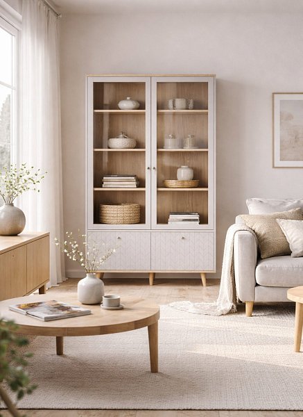 Витрина Twin TW177 Дуб осветлённый, платиновый RAL 7036