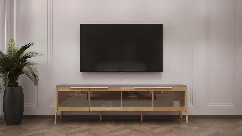 Тумба под ТВ RIVI Harvey со стеклом (серый графит) 212,2x45x61,5