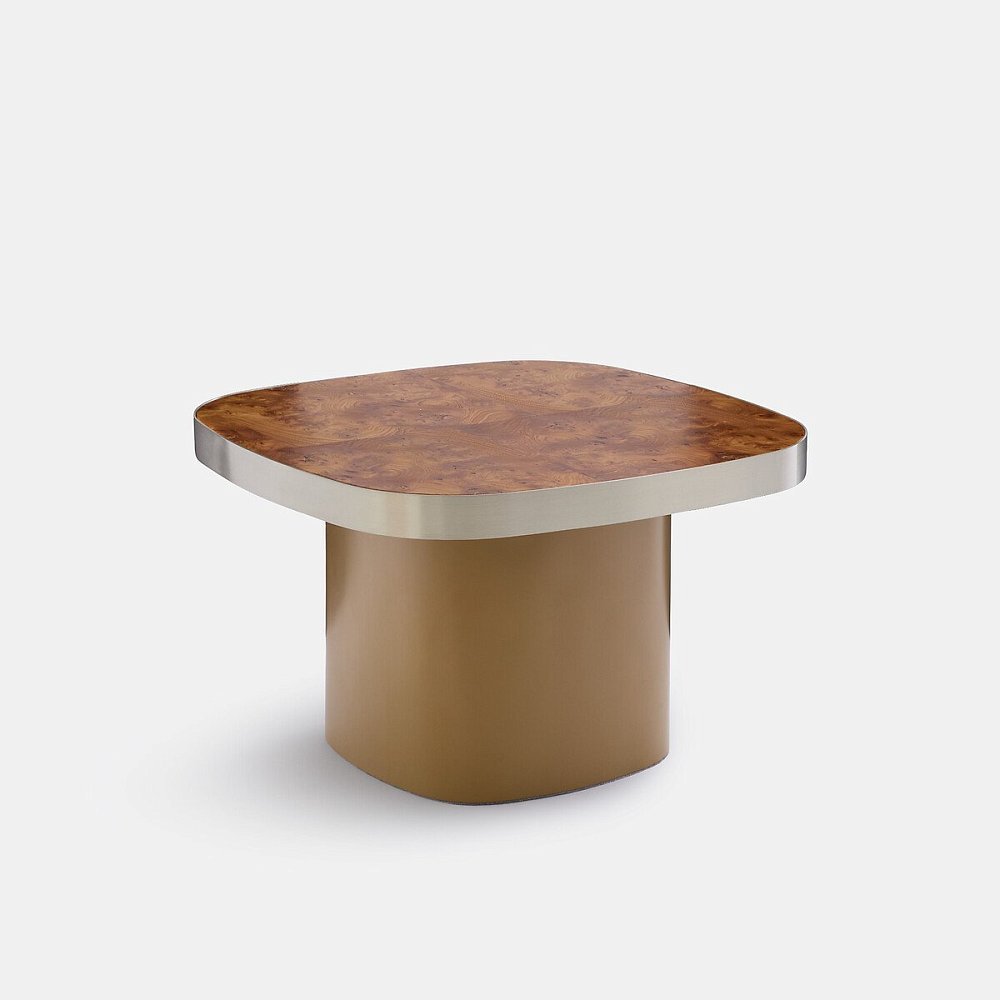 Журнальный столик, столешница из шпона в виде глазка вяза, диаметр 65 см, PAULIS ПАУЛИС единый размер каштановый