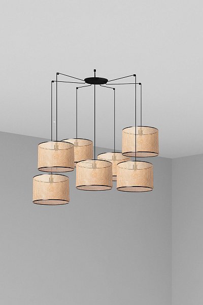 Подвесной светильник Mambo черный/из ротанга ø450 7L