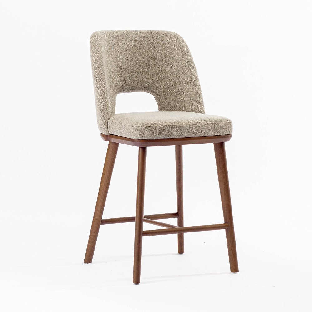 Стул Трентино полубарный без подлокотников с вырезом бежево-коричневая ткань ясень тон орех (лак/матовый)
