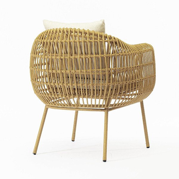 Кресло Марбелья плетеное искусственный ротанг бежевый подушки букле светло-бежевые
