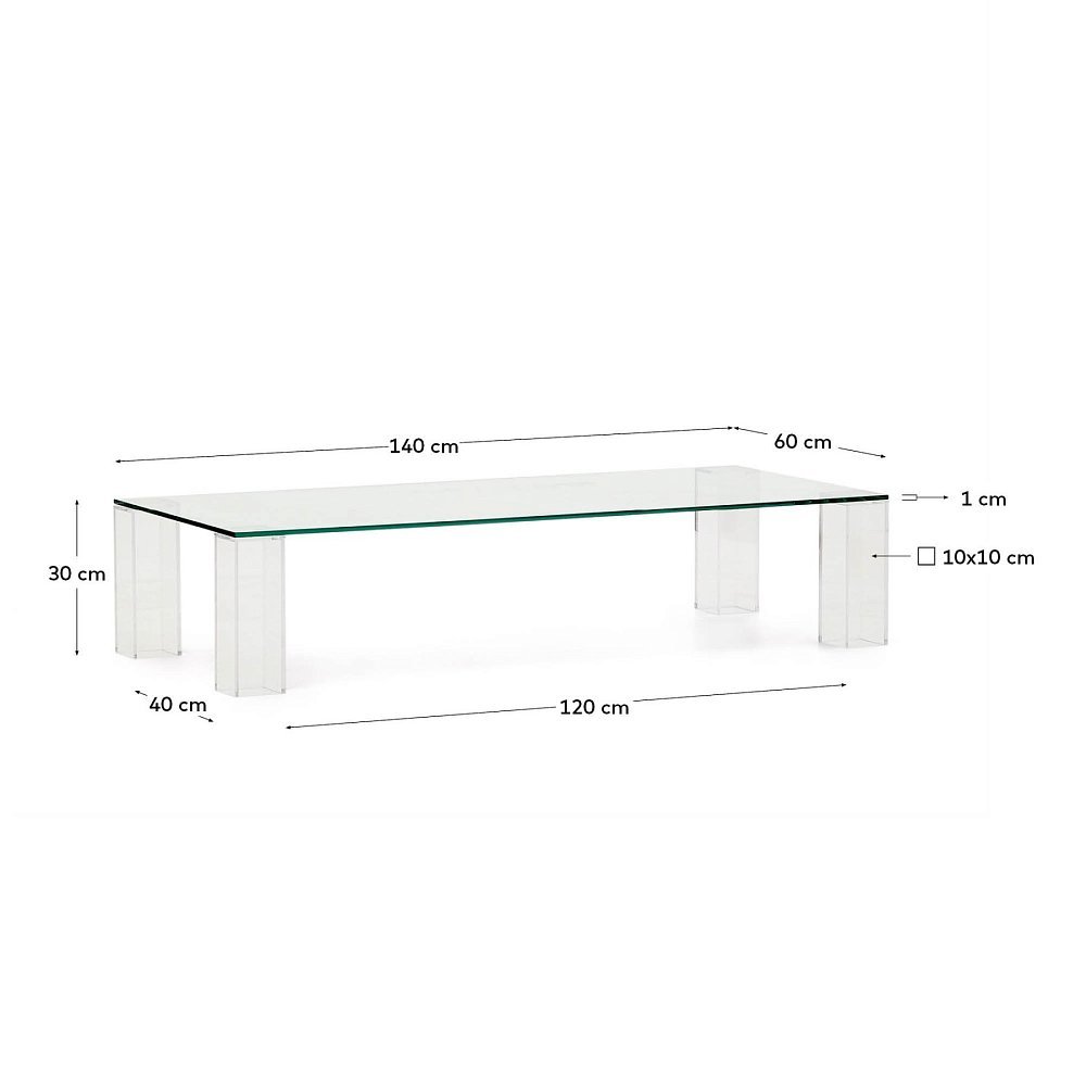 Журнальный столик Adularia из стекла прозрачного цвета 140 x 60