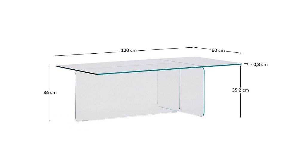 Журнальный столик Zaren из прозрачного закаленного стекла, 120 x 60 см