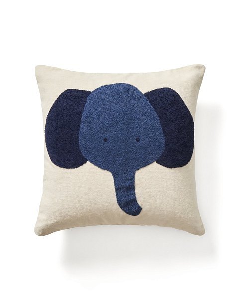 Подушка для пола из бежевого хлопка Tandani с изображением синего слона, 70 x 70 см