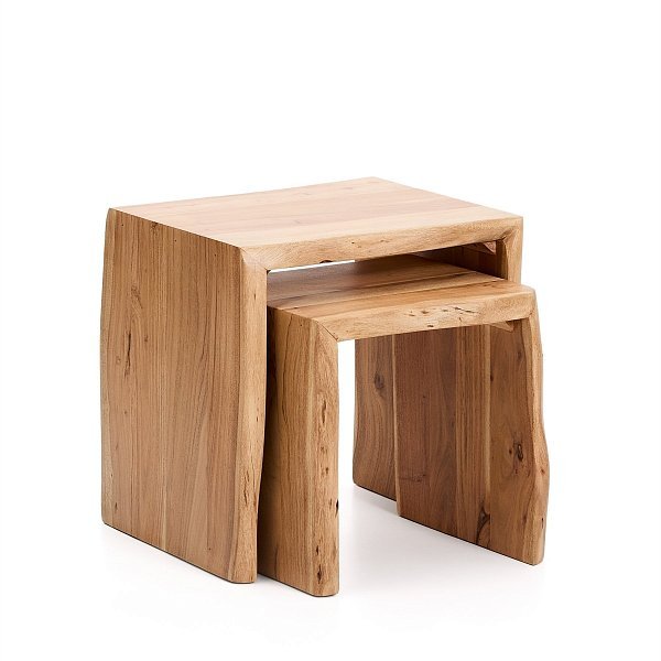 Комплект из 2-х столиков Lomiri из массива акации с выбеленной отделкой 50 x 42 см/34 x 42